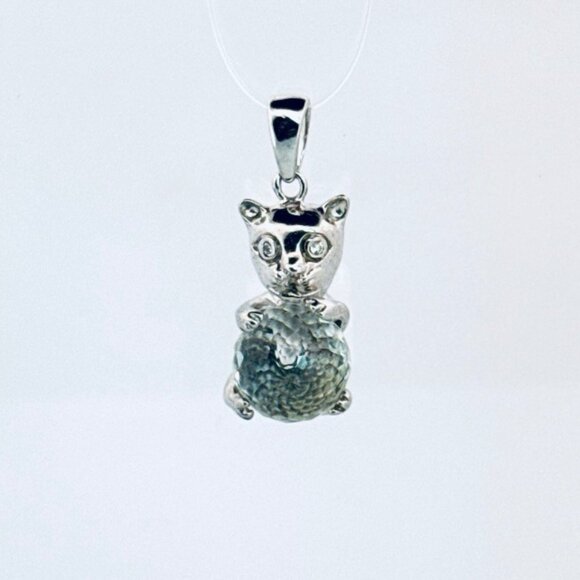 Brand New Sterling Silver Adorable Cat Kitten Pendant Charm Clear Crystal Ball - Picture 5 of 10